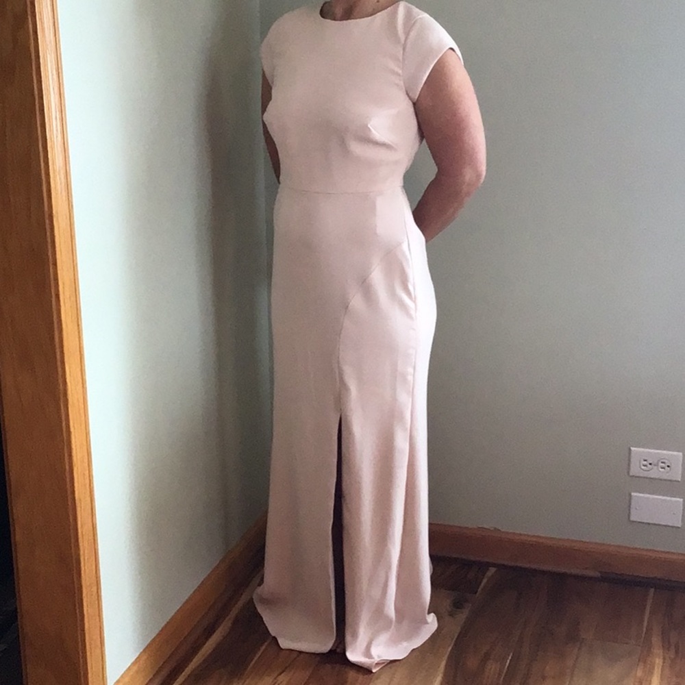 Blush bridesmaid dress.